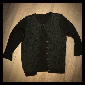 Black 3/4 sleeve lace cardigan